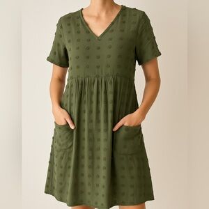 Miholl Swiss Dot Babydoll Dress – Olive Green – Size Large